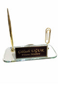 MOOG  Glass Desk Name Plate With Golden Pen