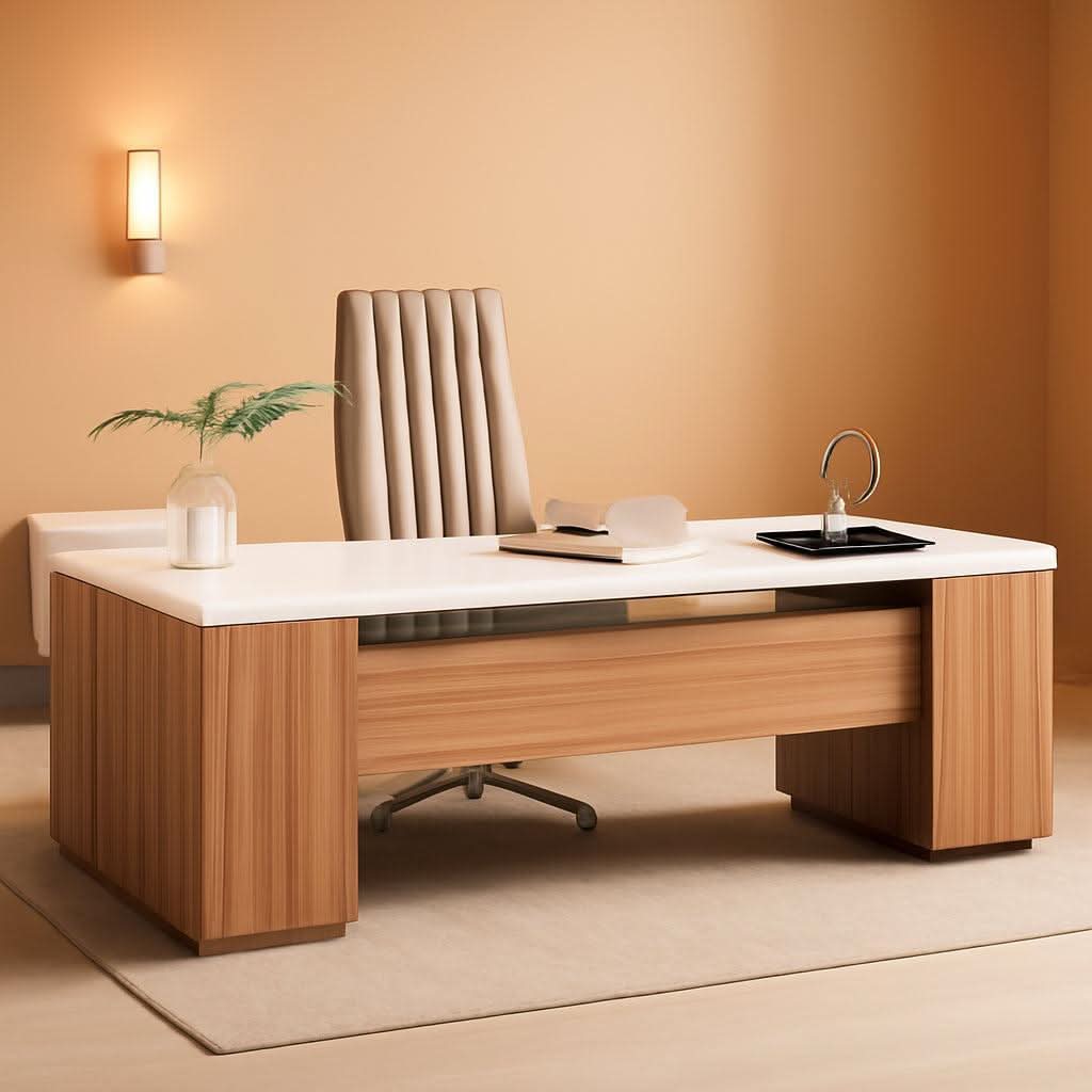 85 Point 8 Inch L-Shaped Executive Desk White Walnut Storage Cabinet