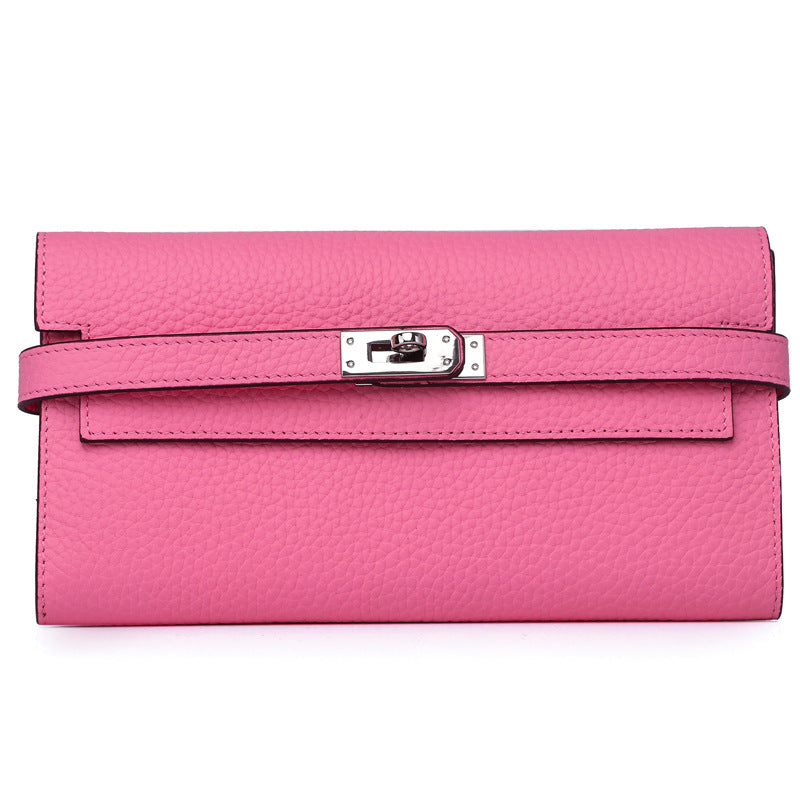 Women's Fashion Classic Lychee Pattern Cowhide Clutch Ladies Wallets