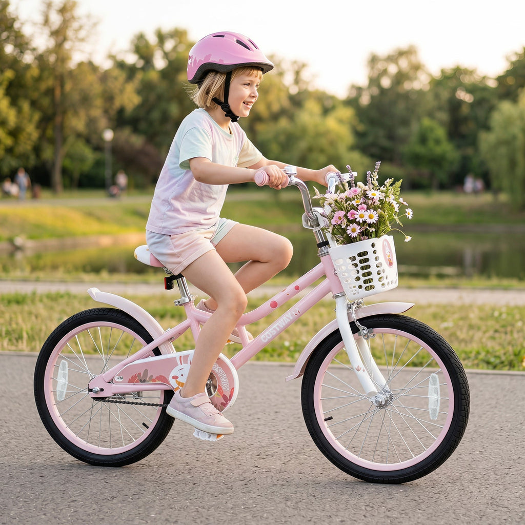 18 Inch Kids Bike with Training Wheels and Front Basket