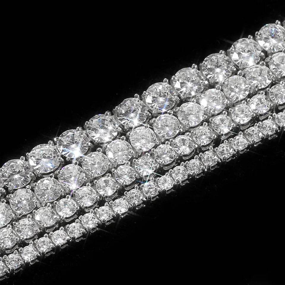 VVS1 Moissanite S925 & 14K Tennis Chain Iced Out Necklace and Bracelet, 6–26 Inch, 2–6.5mm Round Cut D-Grade Certified Moissanite, Sterling Silver White Gold Plated, Hypoallergenic Hip Hop Jewelry