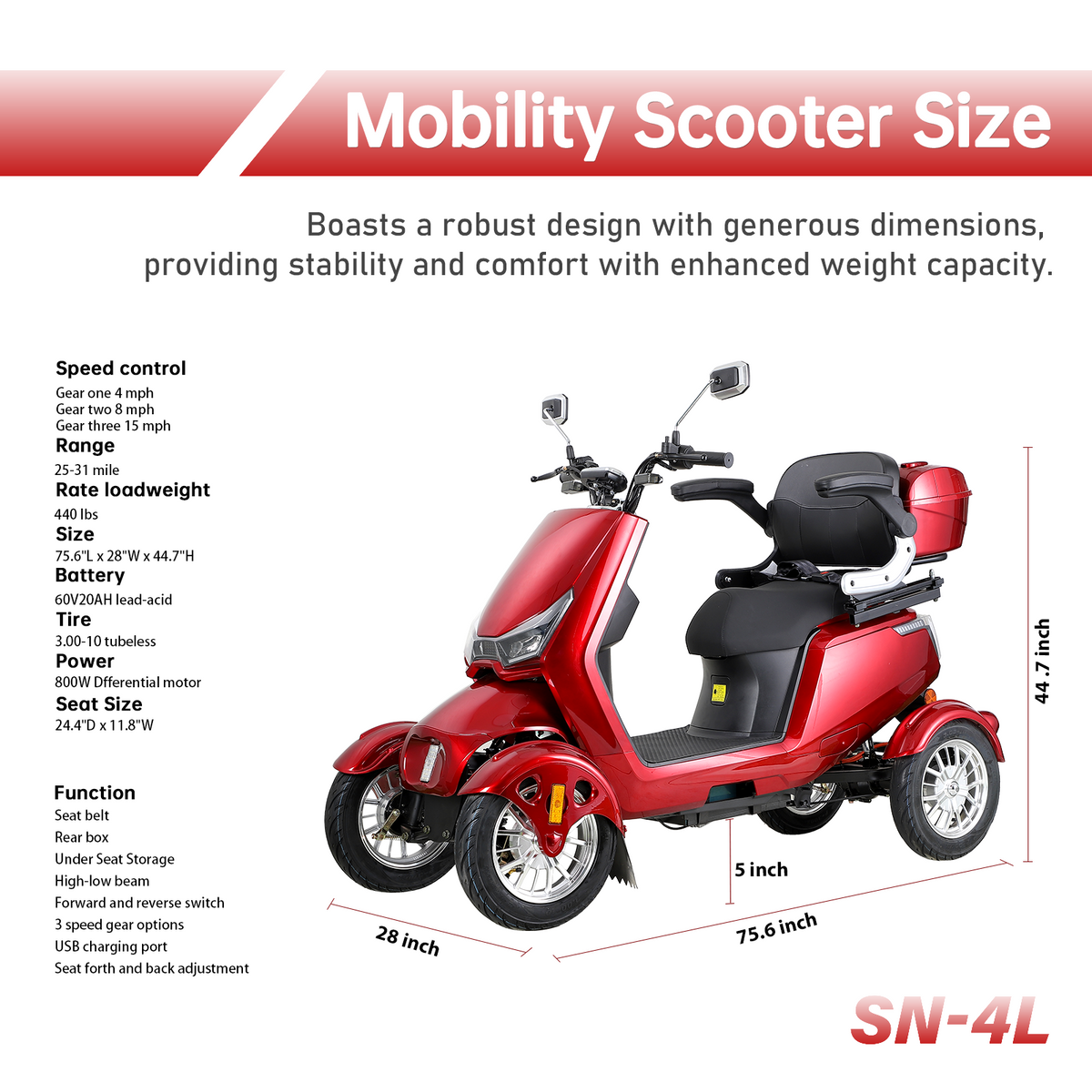 Electric Mobility Scooter with High Power - Large Size