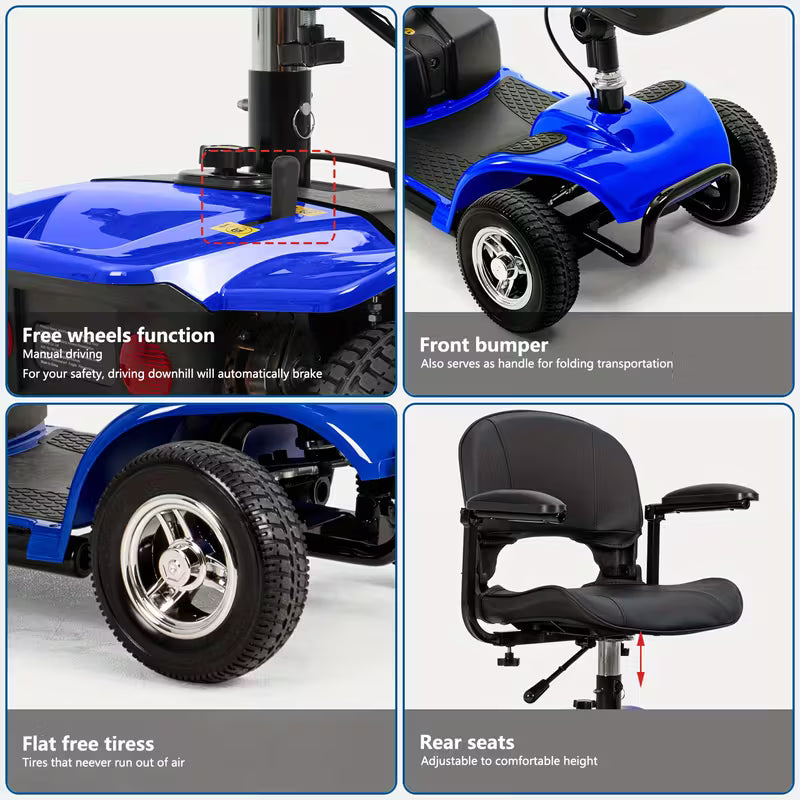 4-Wheel Electric Mobility Scooter with 180W Powerful Motor, 15-Mile Range, Collapsible & Compact Design,