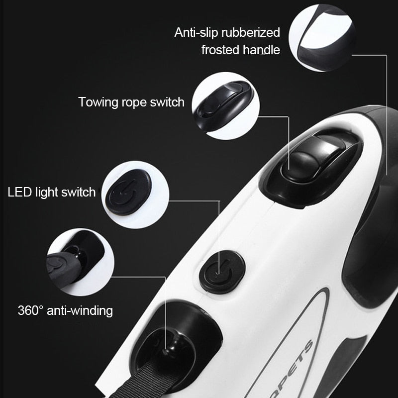 Pet Dog Automatic Retractable Fiber Night Safety LED Automatic Leash