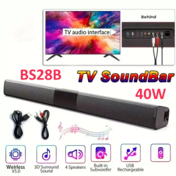 New BS-28B TV Bluetooth Speaker 40W Soundbar Home Theater Wireless 3D Surround Stereo Bass Subwoofer Portable Speakers For Phone