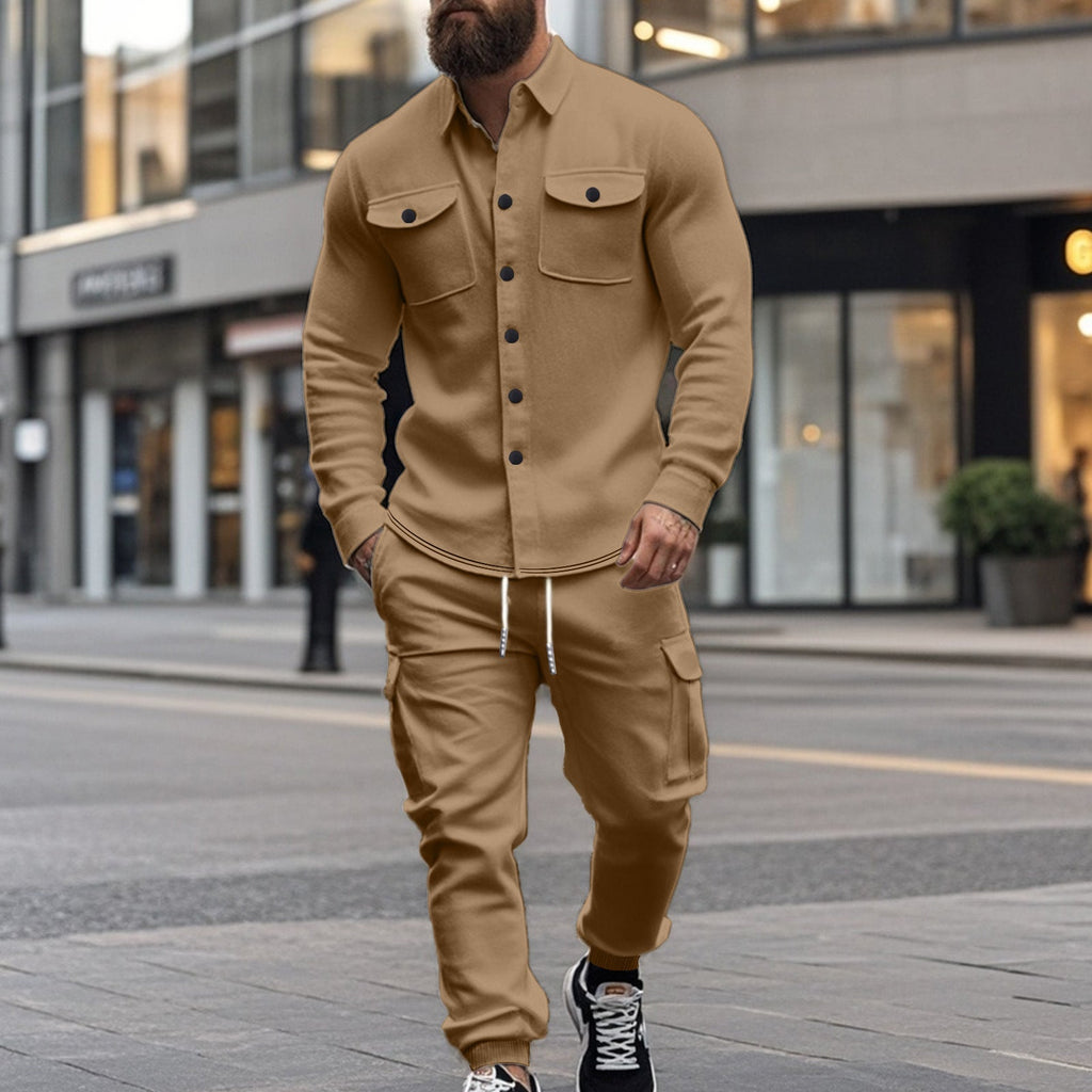 Hunting-style Lapel Jacket Loose And Warm Two-piece Set For Men