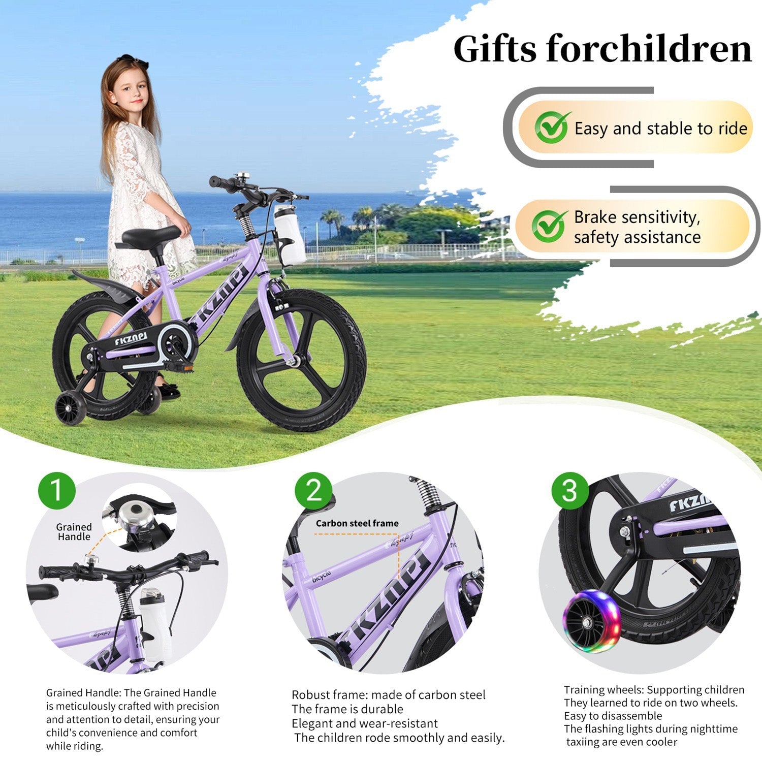 16-18 Inch Kids Bike with Training Wheels and Adjustable Seat
