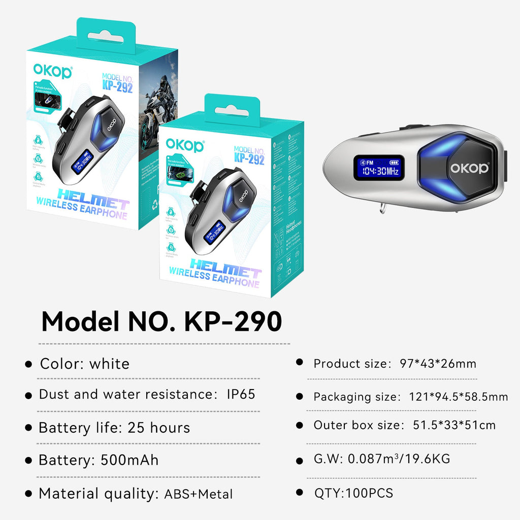 KP-292 Best-selling Premium Zinc Alloy Motorcycle Helmet Bluetooth Headset Waterproof Long Battery Life Music Playback In Stock