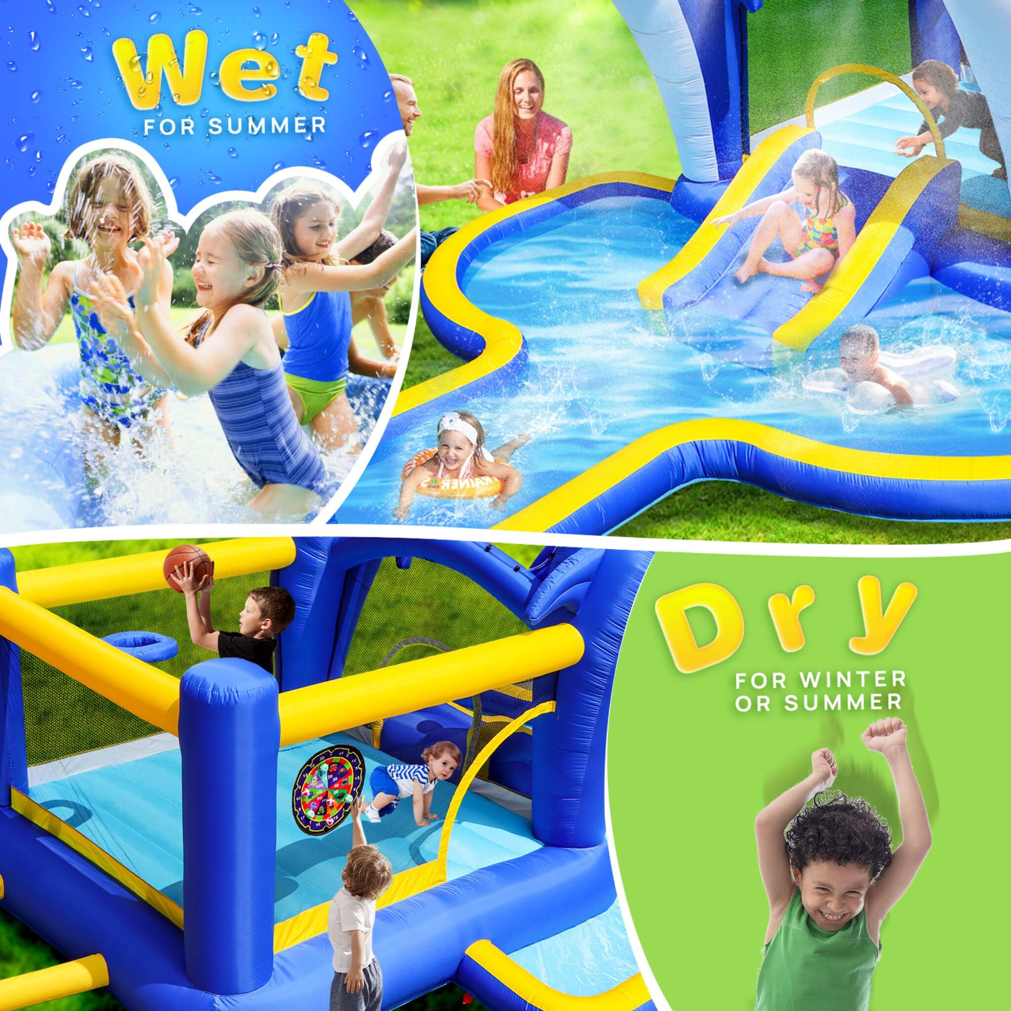 8-In-1 Inflatable Water Park Bounce House with Sprinkler, Water Gun, And Basketball Hoop (SAK38152)