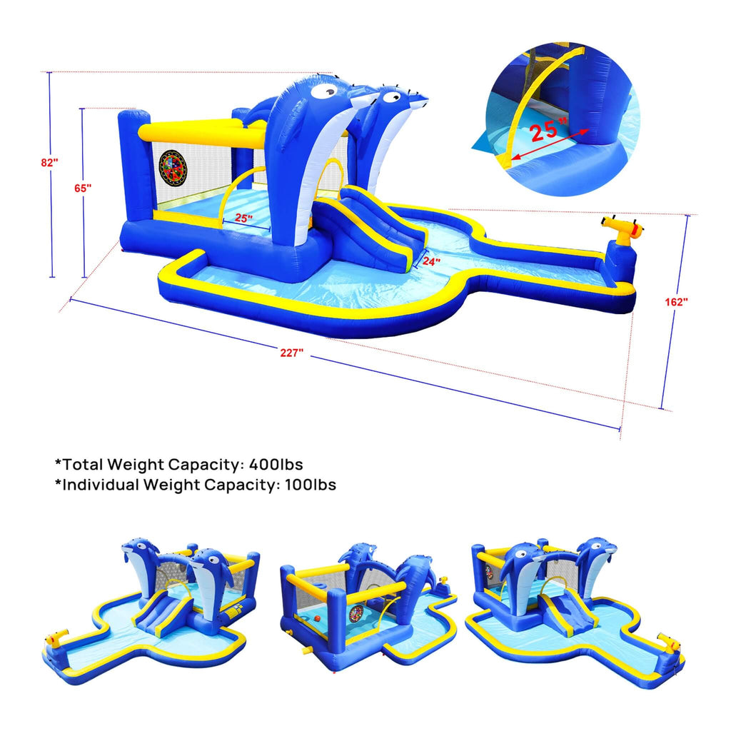 8-In-1 Inflatable Water Park Bounce House with Sprinkler, Water Gun, And Basketball Hoop (SAK38152)