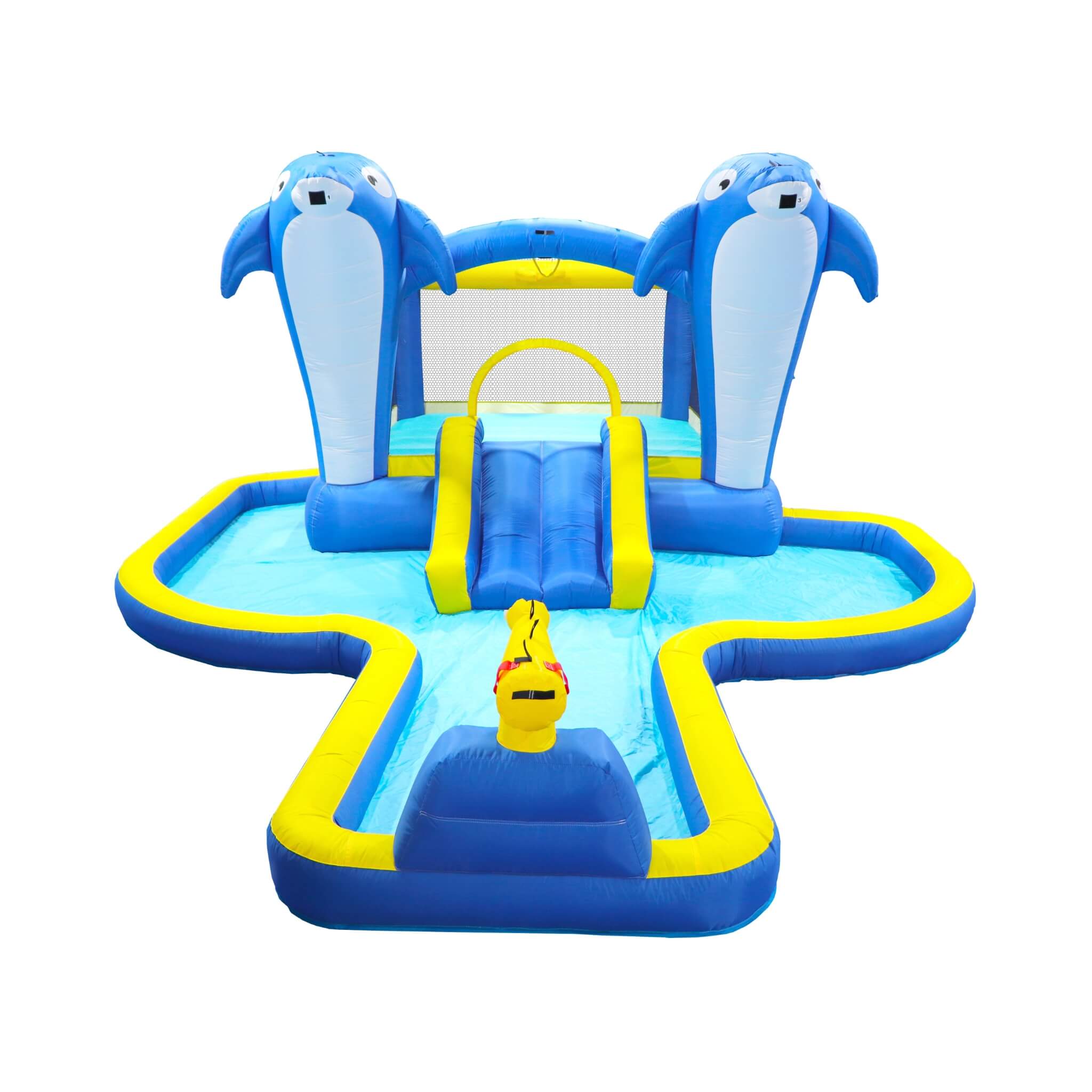 8-In-1 Inflatable Water Park Bounce House with Sprinkler, Water Gun, And Basketball Hoop (SAK38152)