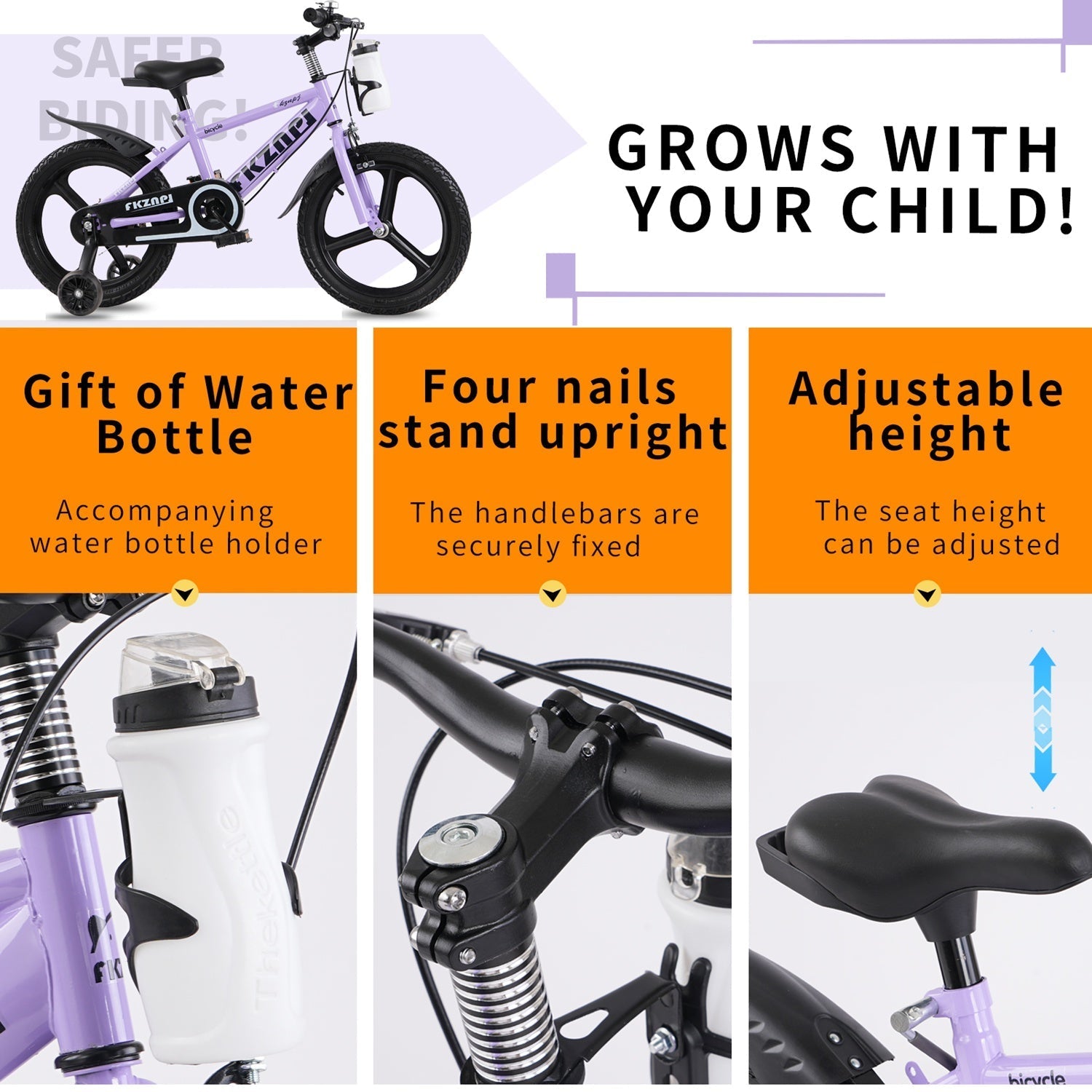 16-18 Inch Kids Bike with Training Wheels and Adjustable Seat