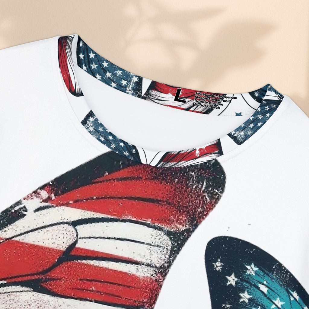 Patriotic Butterfly Tee for Women - Short Sleeve American Flag Shirt