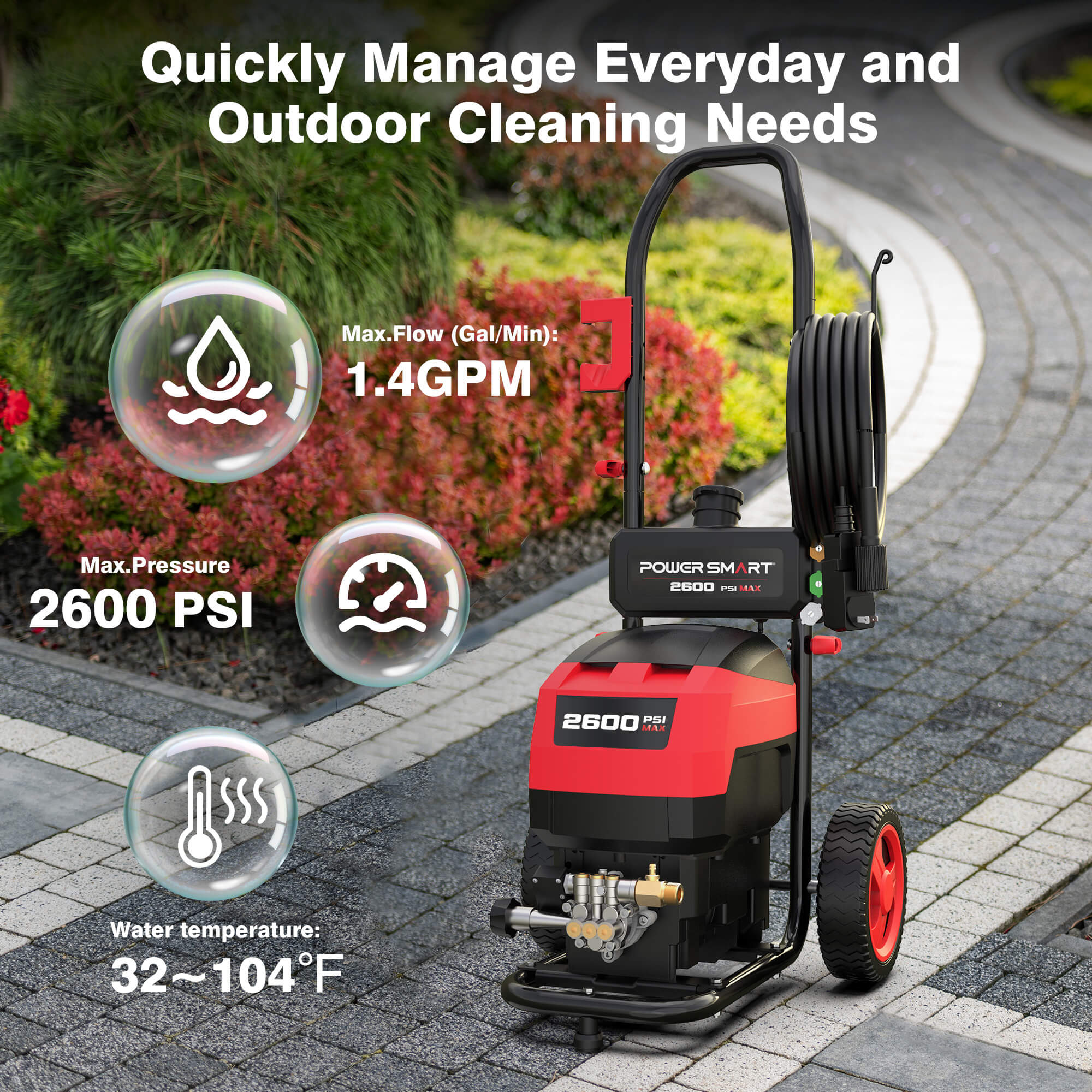 2600PSI 1.4GPM Electric Pressure Washer DW1026A