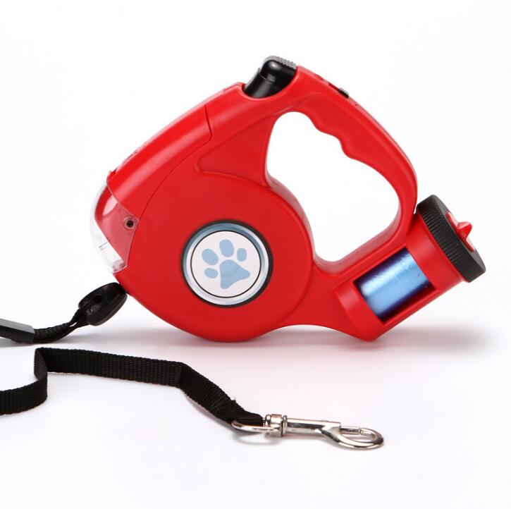4.5M LED Flashlight Extendable Retractable Pet Dog Lead Leash with Disposable Poop Bag