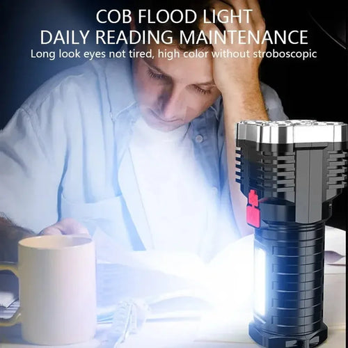 5LED High Power Rechargeable Camping Flashlight with Side Light - 3 Lighting Modes for Outdoor Adventures