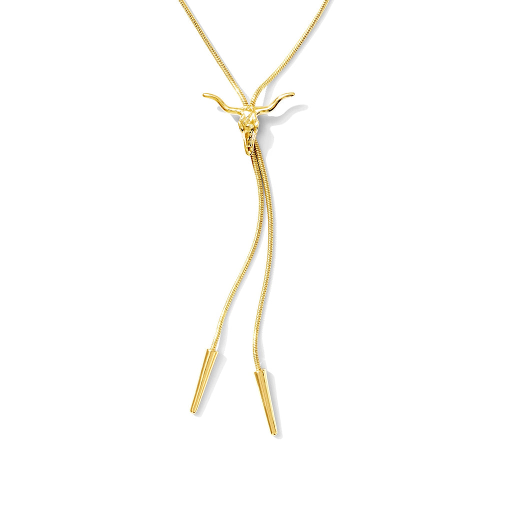 Longhorn Bolo Tie Necklace | 14k Gold Plated Western Longhorn Necklace