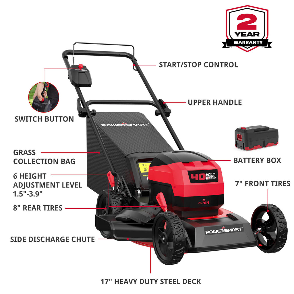 40V 17" Cordless Push Lawn Mower w/ 4.0Ah Battery & Charger MB2417A