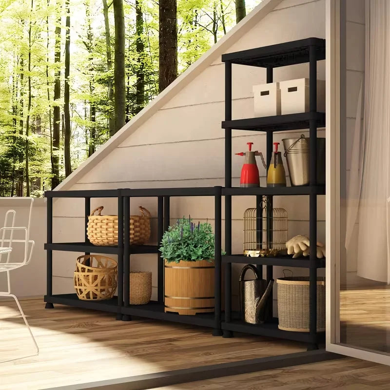 5-Layer Black Plastic Storage Rack Heavy Duty Adjustable Shelving Unit Sturdy Organizer for Home Kitchen Basement Garage Utility