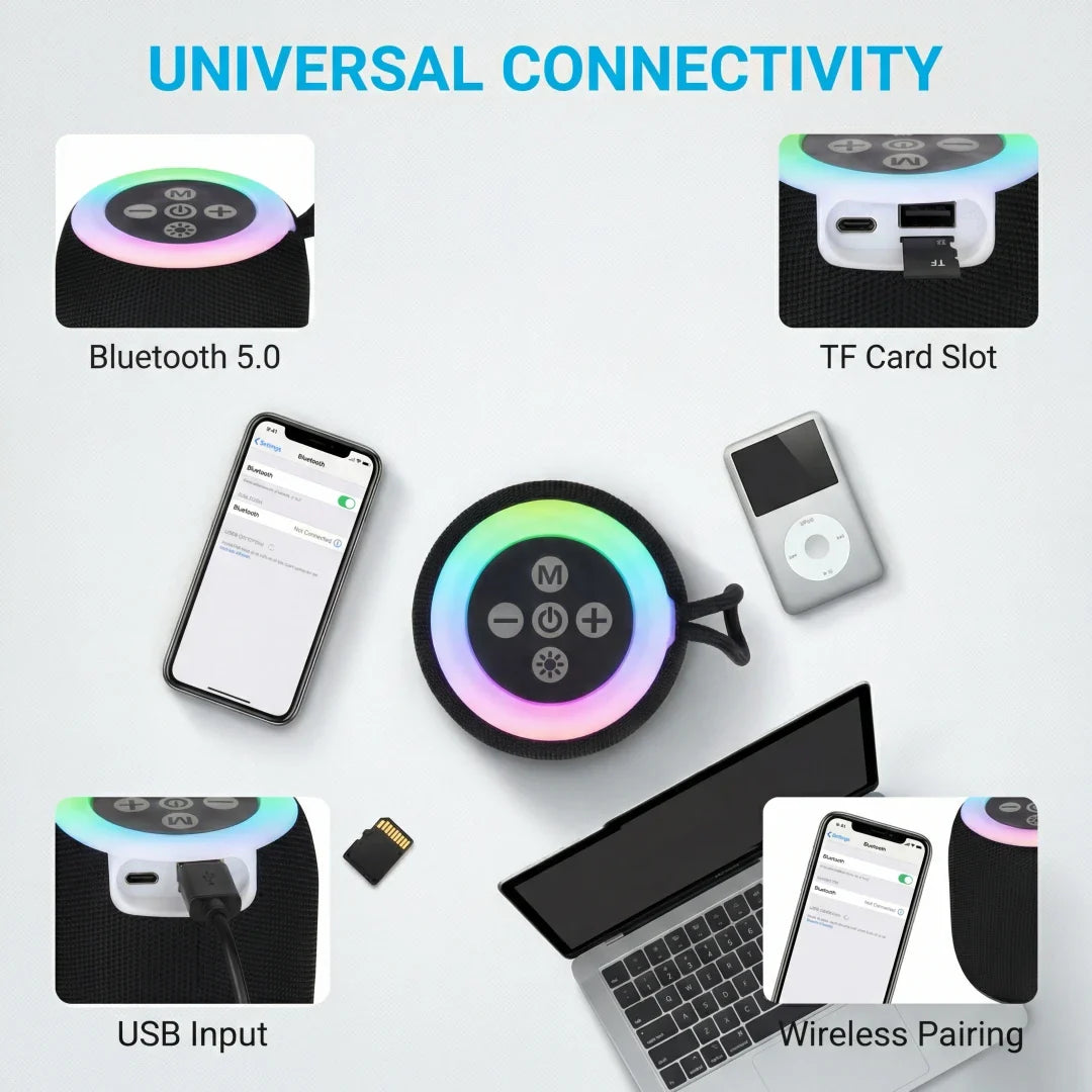 Portable Bluetooth Wireless Speaker with Lights, Travel Essentials Valentines Birthday Gifts for Men Women Boys Girls