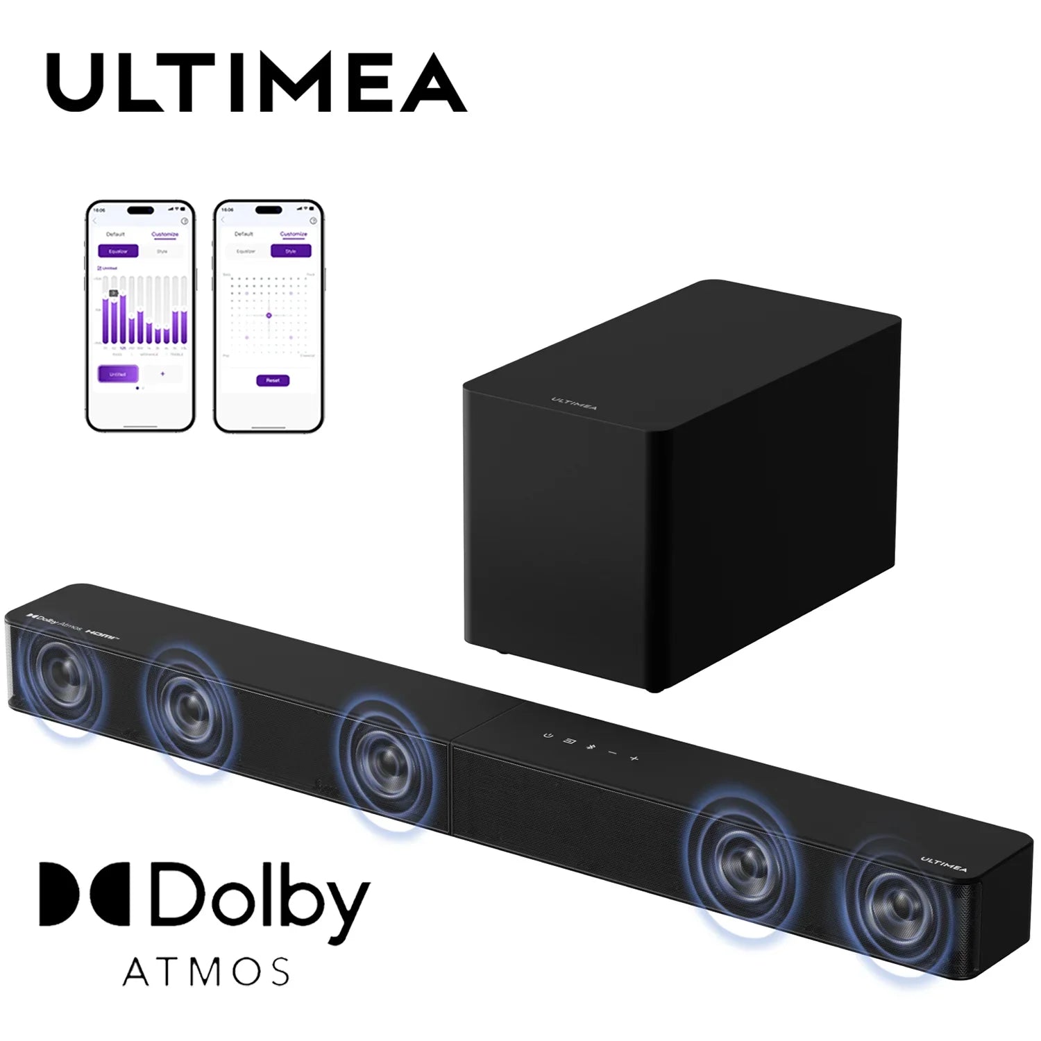 ULTIMEA Poseidon M60 Boom 5.1ch Soundbar with Dolby Atmos, 340W Home Theater System with 5.25" Wired Subwoofer, APP Control