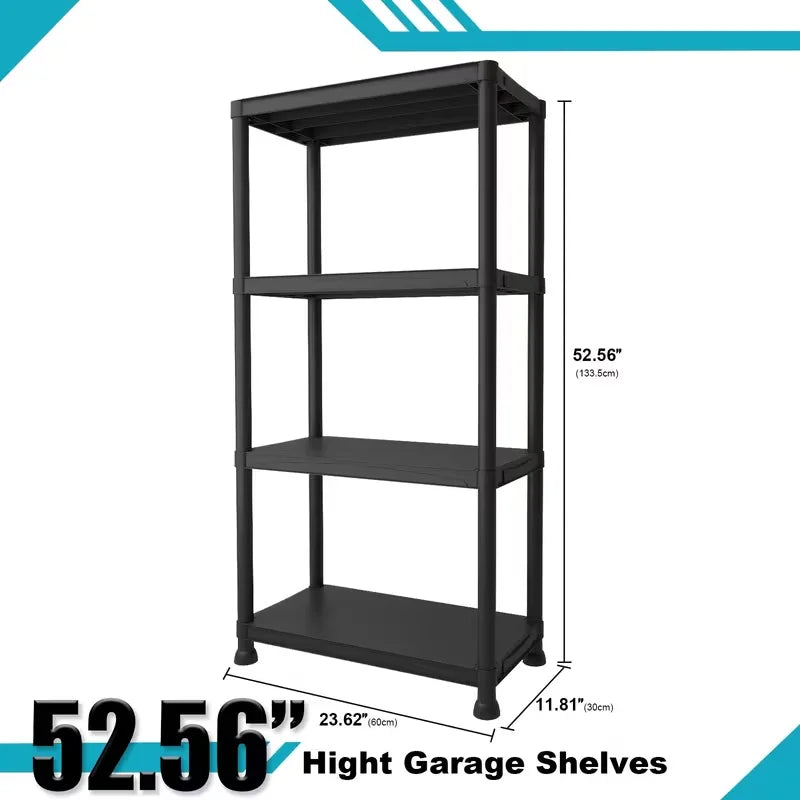 5-Layer Black Plastic Storage Rack Heavy Duty Adjustable Shelving Unit Sturdy Organizer for Home Kitchen Basement Garage Utility