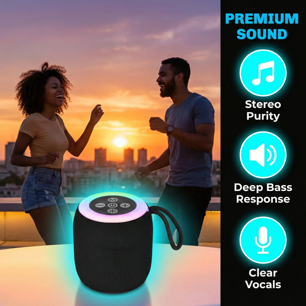 Portable Bluetooth Wireless Speaker with Lights, Travel Essentials Valentines Birthday Gifts for Men Women Boys Girls