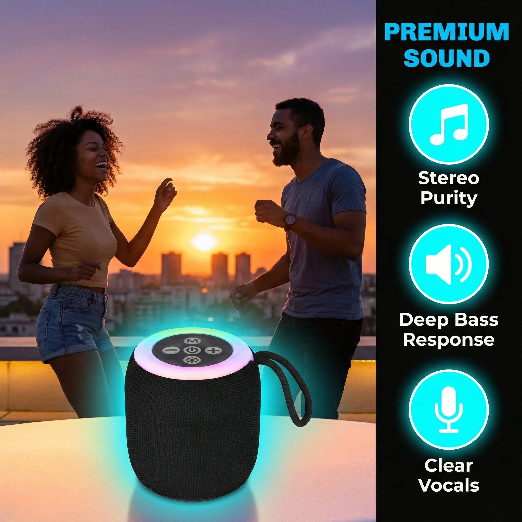 Portable Bluetooth Wireless Speaker with Lights, Travel Essentials Valentines Birthday Gifts for Men Women Boys Girls
