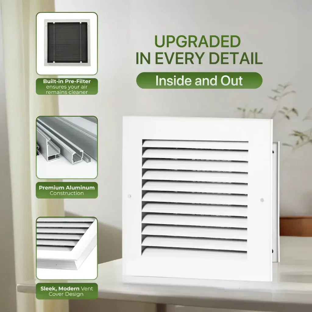10x4 White Aluminum Modern Air Return Grille with Washable Filter (Duct Opening)
