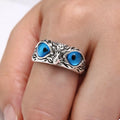 Blue Owl Eyes Silver Plated Ring