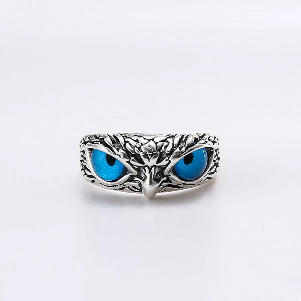 Blue Owl Eyes Silver Plated Ring