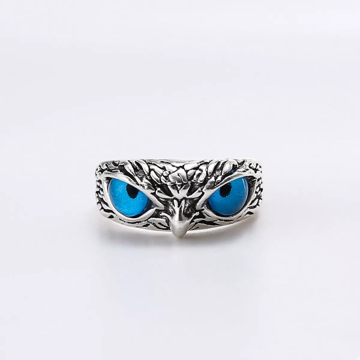 Blue Owl Eyes Silver Plated Ring
