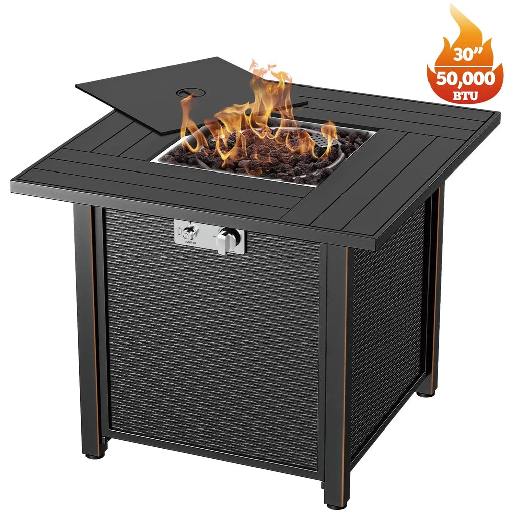 Propane Fire Pit 30 Inch Outdoor Gas Fire Pit | Steel Fire Table with Lid | Patio Fire Pit Table & Outdoor Fire Pir Propane for Deck, Garden & Backyard | Powerful Propane Outdoor Fire Pit 50,000 BTU