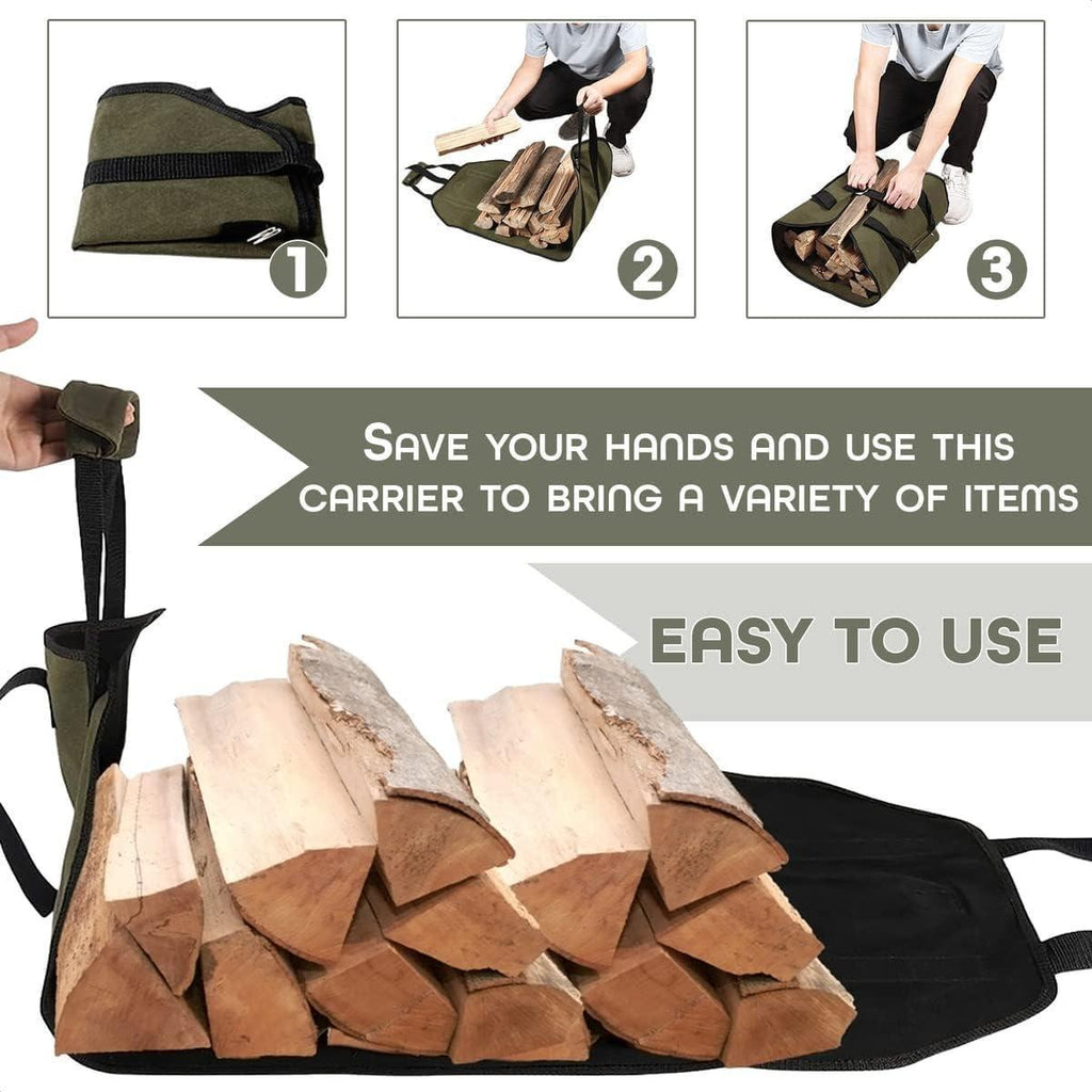 Wood Stove Accessories Firewood Carrier Wood Carrier for Firewood Holder BBQ Accessories   Log Tote Bag Fire Wood Log Carrier for Firewood Carriers with Handles   Waxed Canvas Firewood Log Carrier