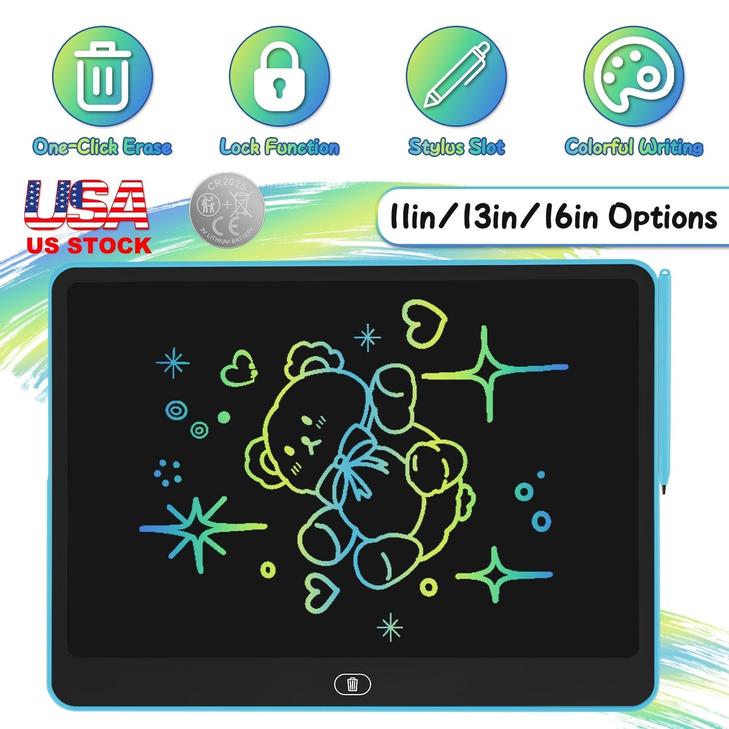 LCD Writing Tablet for Kids with Stylus & Lock Function