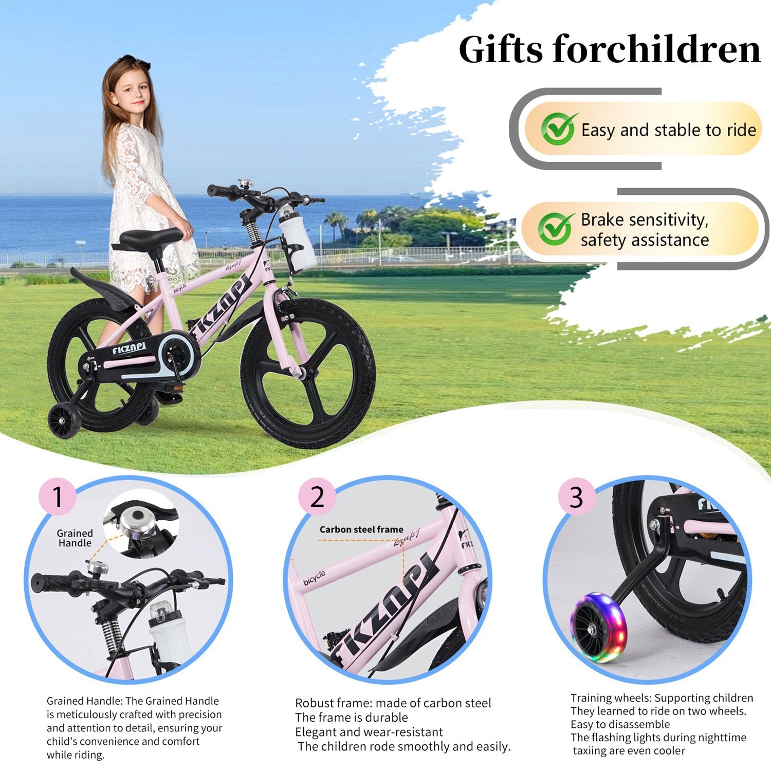 16-18 Inch Kids Bike with Training Wheels and Adjustable Seat