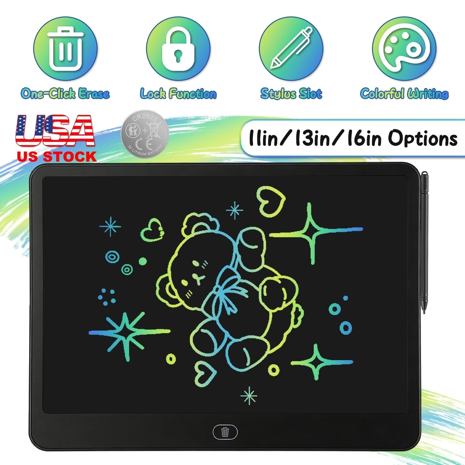 LCD Writing Tablet for Kids with Stylus & Lock Function