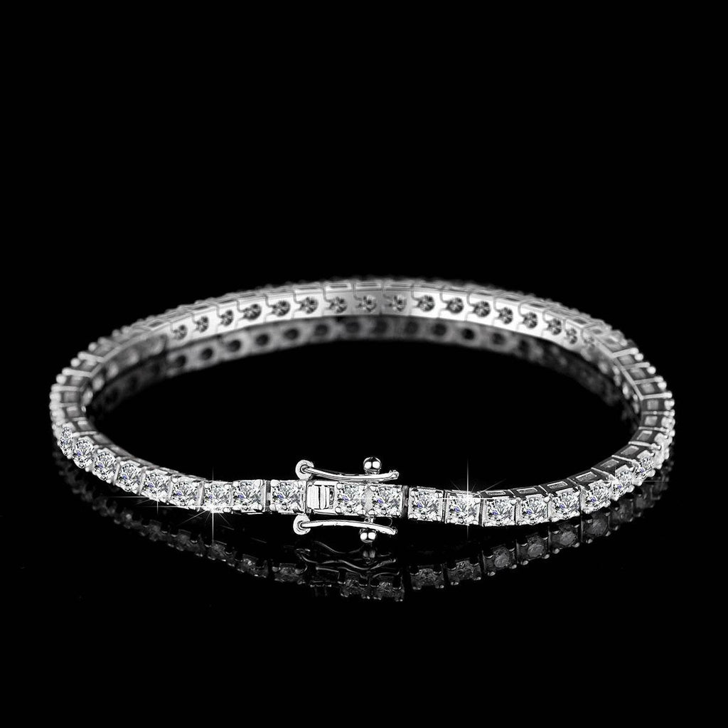 VVS1 Moissanite S925 & 14K Tennis Chain Iced Out Necklace and Bracelet, 6–26 Inch, 2–6.5mm Round Cut D-Grade Certified Moissanite, Sterling Silver White Gold Plated, Hypoallergenic Hip Hop Jewelry