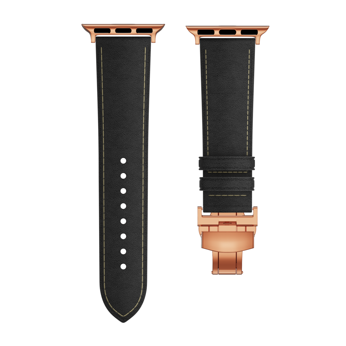 Genuine Leather Butterfly Clasp Band for Apple Watch,Rose Gold