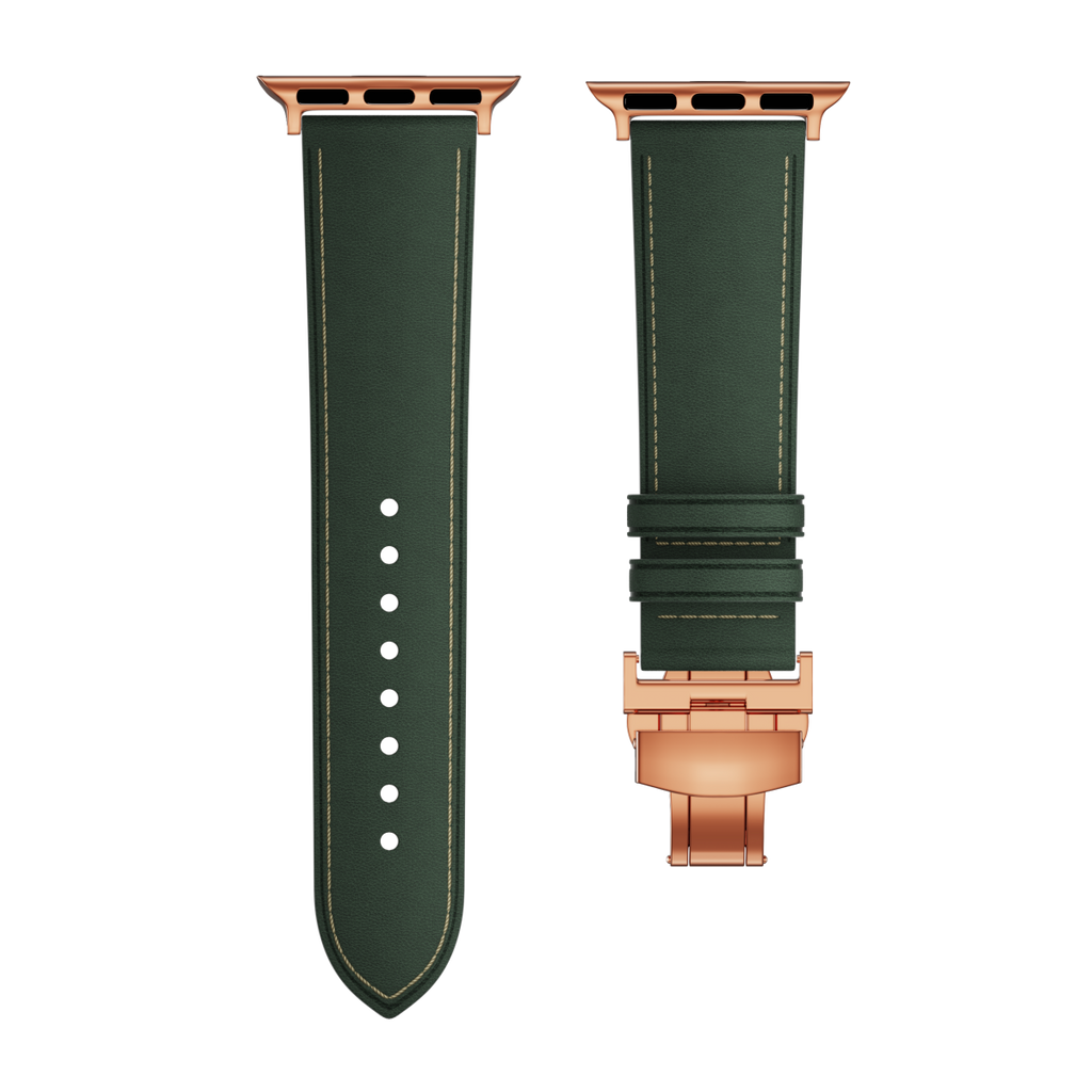 Genuine Leather Butterfly Clasp Band for Apple Watch,Rose Gold