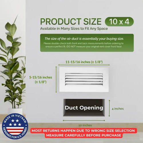 10x4 White Aluminum Modern Air Return Grille with Washable Filter (Duct Opening)
