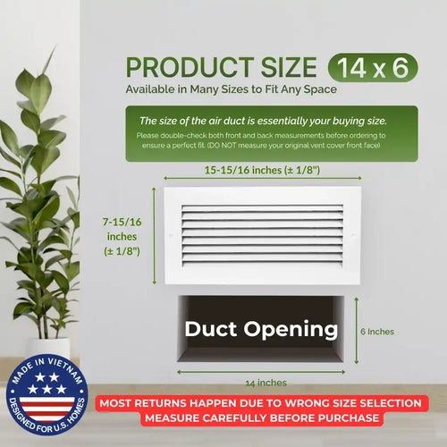 14x6 White Aluminum Modern Air Return Grille with Washable Filter (Duct Opening)