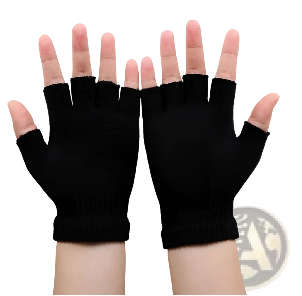 Skeleton Fingerless Gloves Black Knit