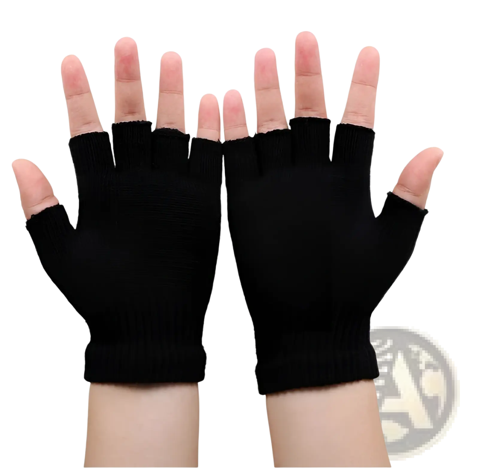 Skeleton Fingerless Gloves Black Knit